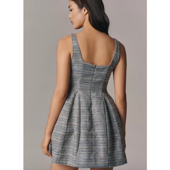 By Anthropologie Sparkle Tweed Fit & Flare Mini Bubble Tank Dress | Sz 4, Blue - Picture 4 of 7